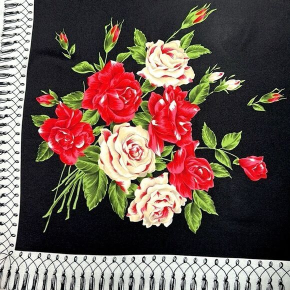 Lulu Guinness Silk Scarf “Life is a Bed of Roses” Black Floral Print Hand Rolled - Picture 7 of 13
